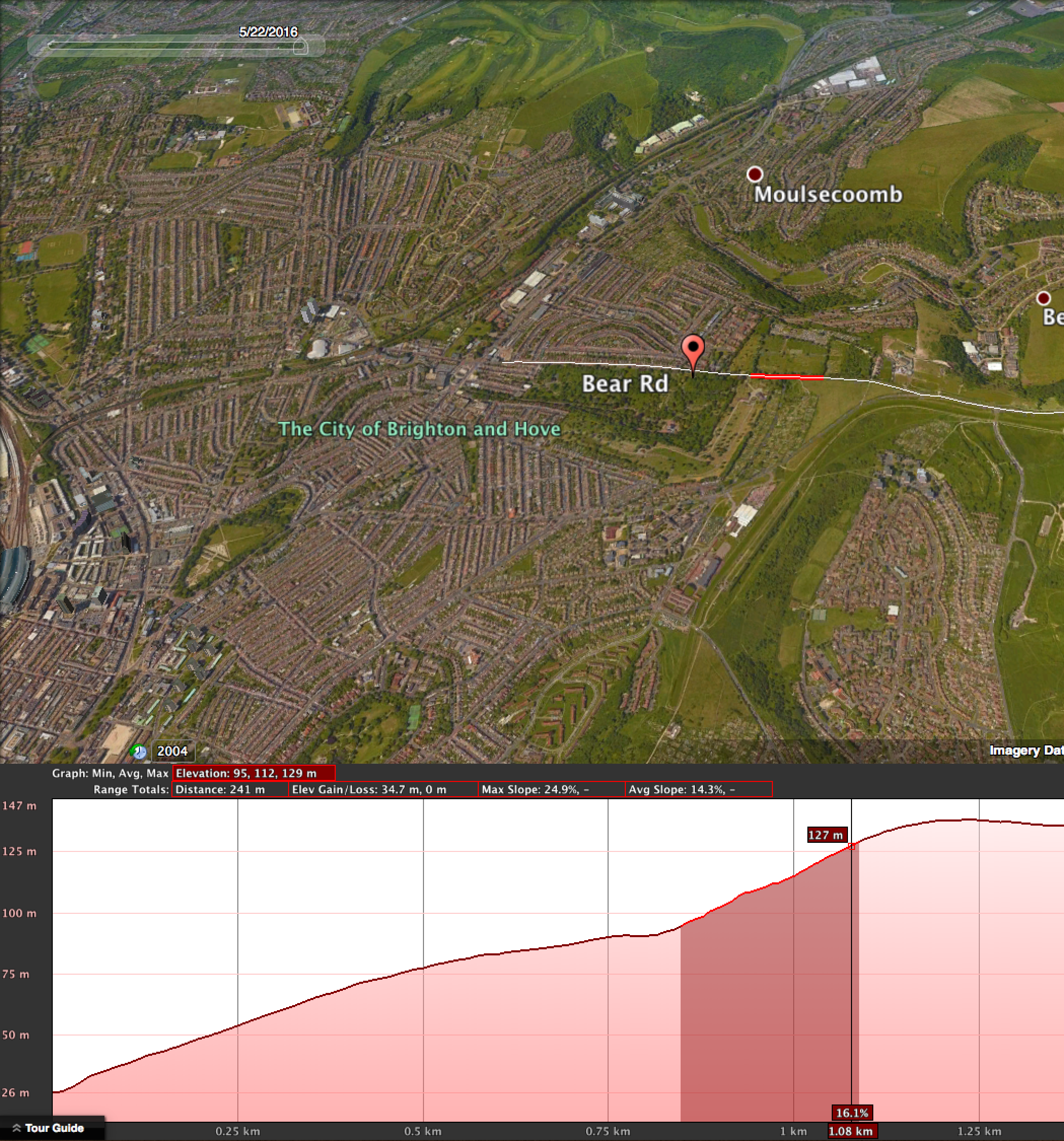 GE elevation profile of second section of Bear Rd climb