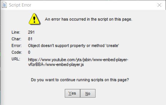 Script error screen
