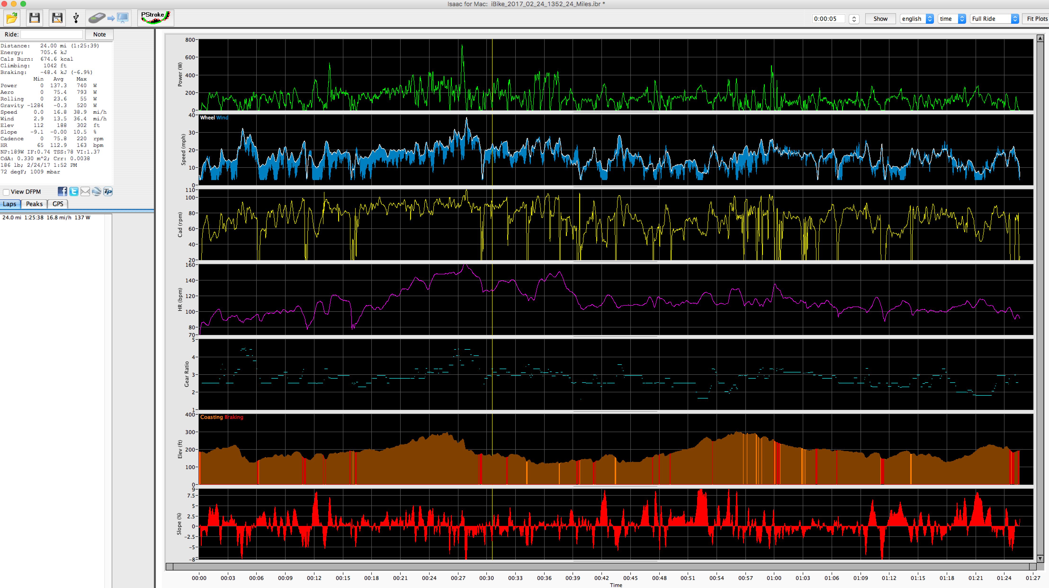 Ride file with artificially adjusted wind speed