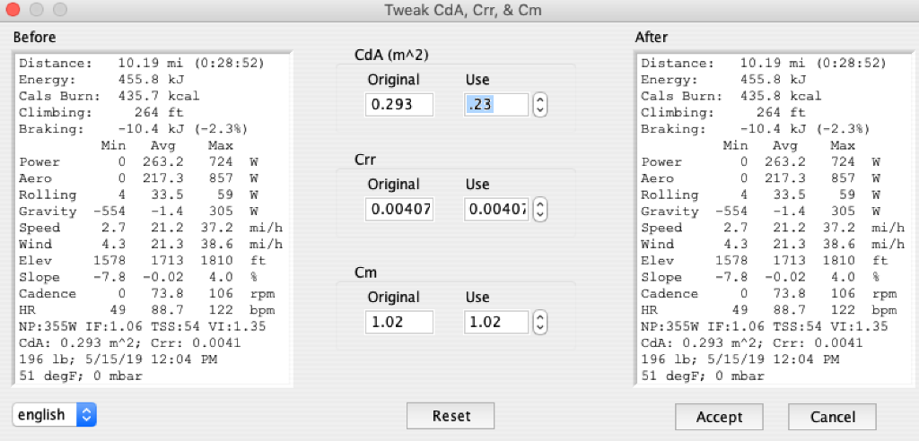 Change CdA to 0.23